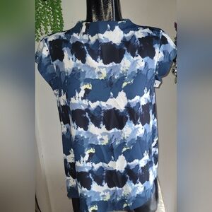 Calvin Klein Blue And White Patterned Short Sleeve Top M
